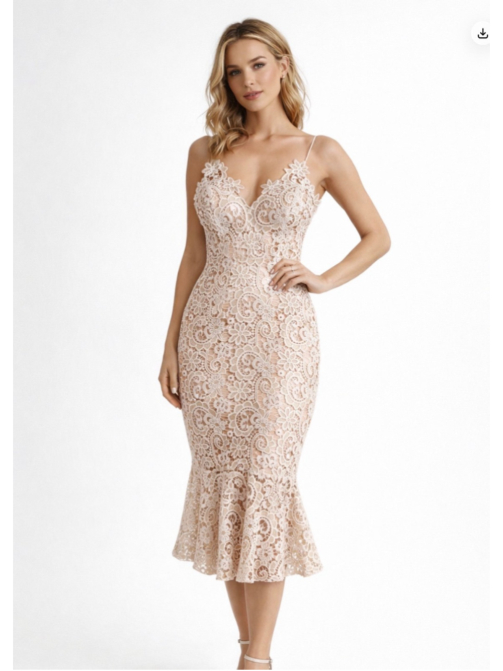 Charming Nude Cream Lace Spaghetti Strap Sheath Fishtail Dress
